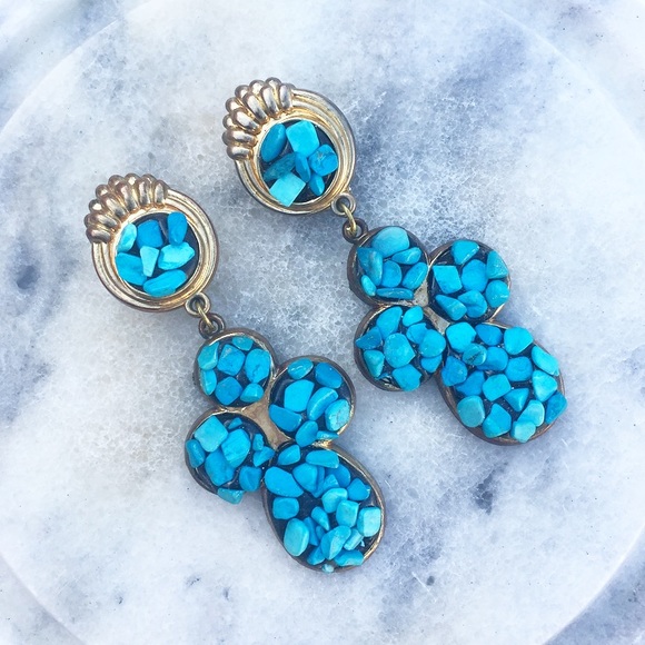 Vintage Jewelry - Vintage Turquoise Clip On Earrings
